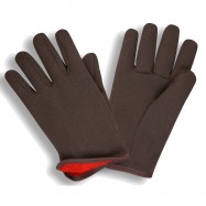 Brown Jersey Gloves Red Lined